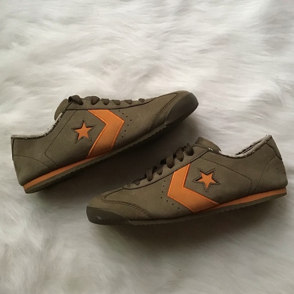 olive green and orange sneakers